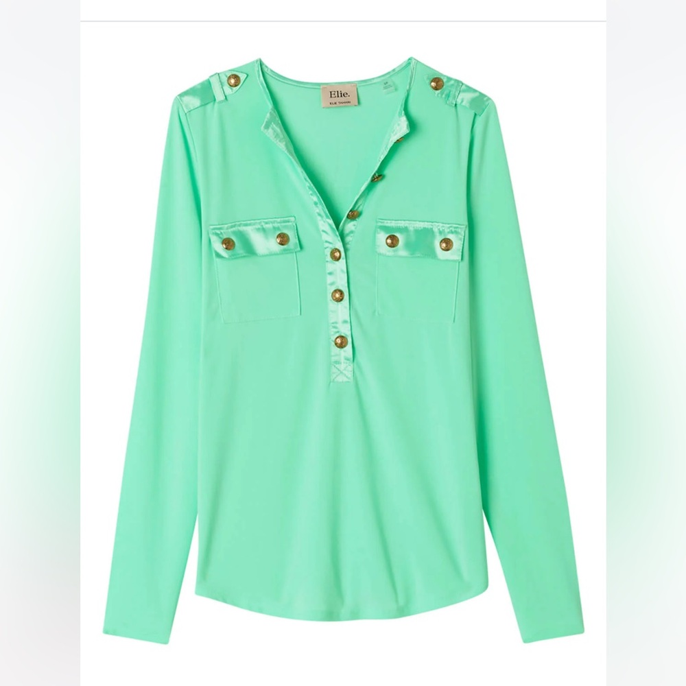 New Satin Trim Interlock Twist Yarn Knit Top Blouse Elie Elie Tahari - Picture 4 of 13
